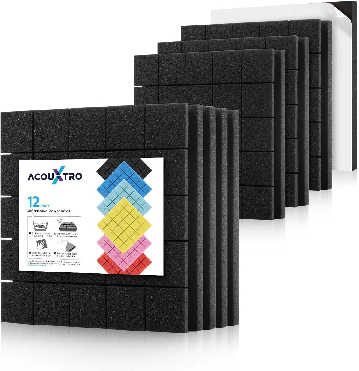 24 Pack Black Acoustic Foam Panels, 12x12x2 inches K134008