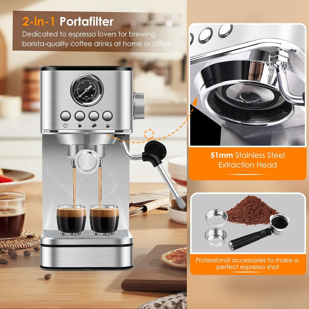 Stainless Steel Espresso Machine with Milk Frother R425867