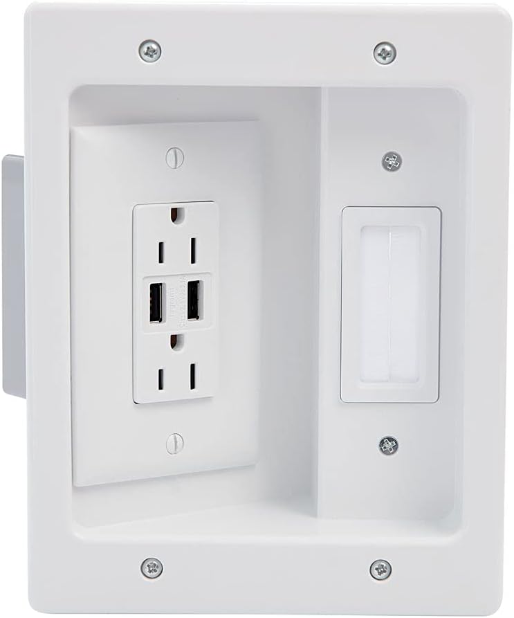 White Recessed In Wall TV Power Kit with USB T3362