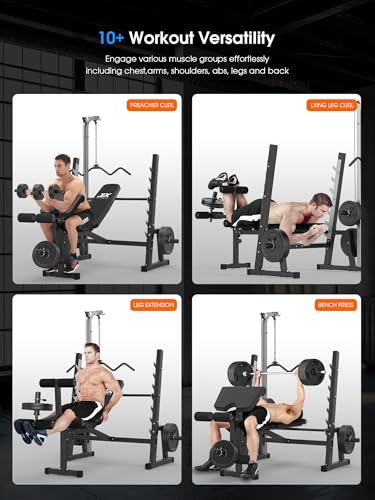 Olympic Weight Bench with LAT Pulldown Pulley System and Preacher Curl Pad F823