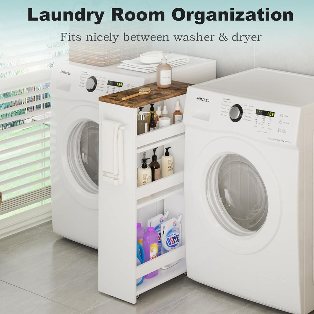 4-Tier Wood White Rolling Storage Cart L611429