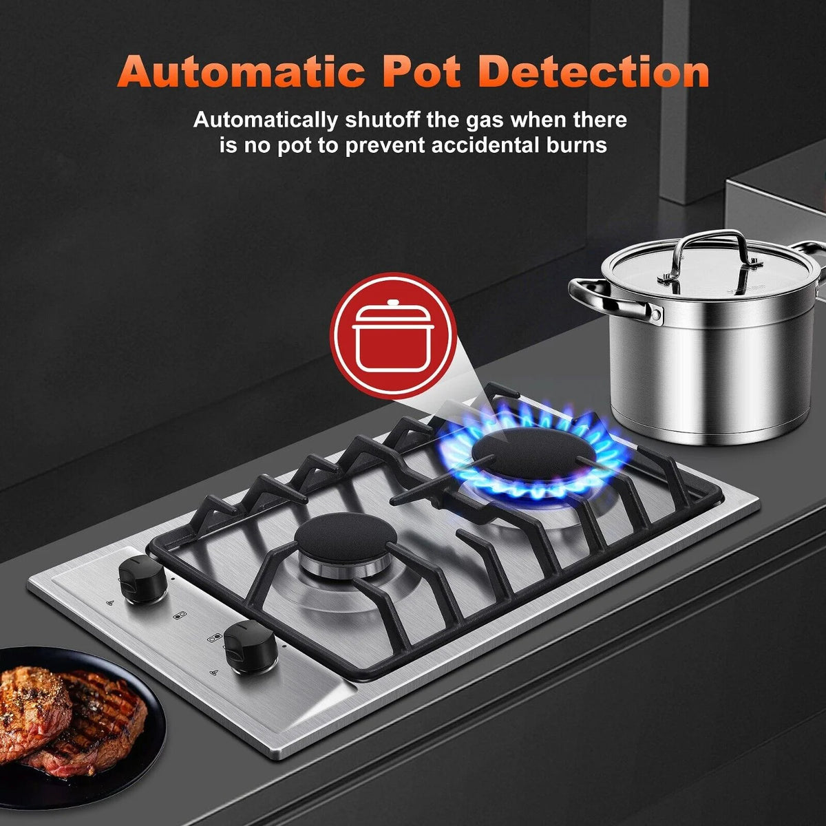 2-Burner 12 inch Stainless Steel Gas Cooktop Z50497