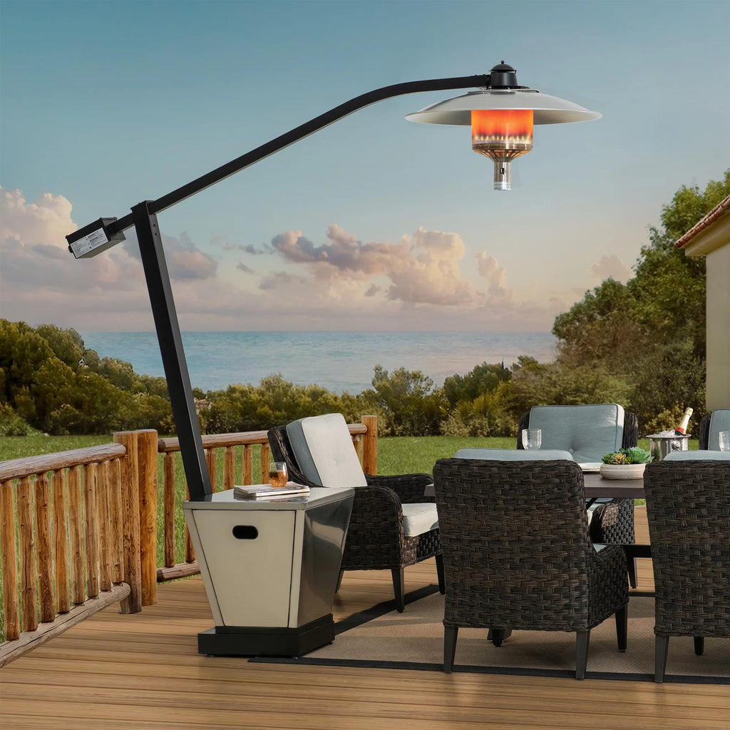Matte Black Steel Outdoor Propane Gas Heater with Wheels and Table Top M336668