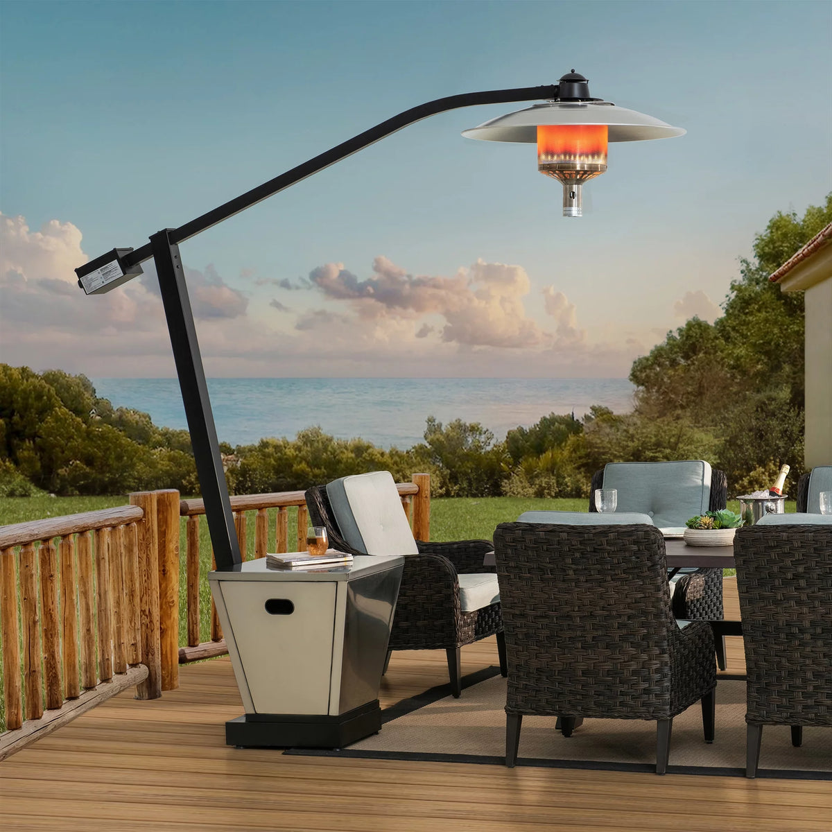 Matte Black Steel Outdoor Propane Gas Heater with Wheels and Table Top M336668