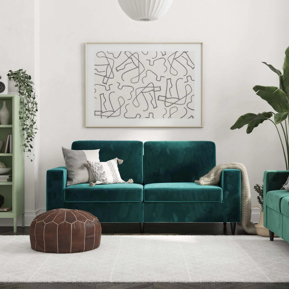Green Velvet 3 Seater Sofa D45516