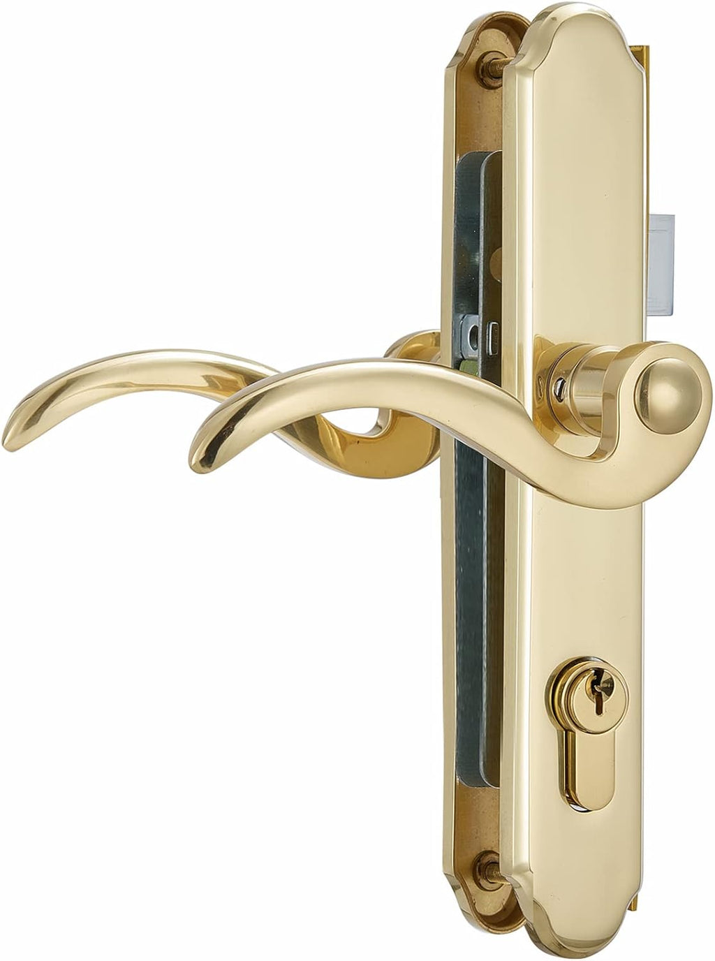 Brushed Polished Brass Solid Brass Lever Handle Mortise Lock Set for 1 in. Or 1.38 in. Thickness Q3834