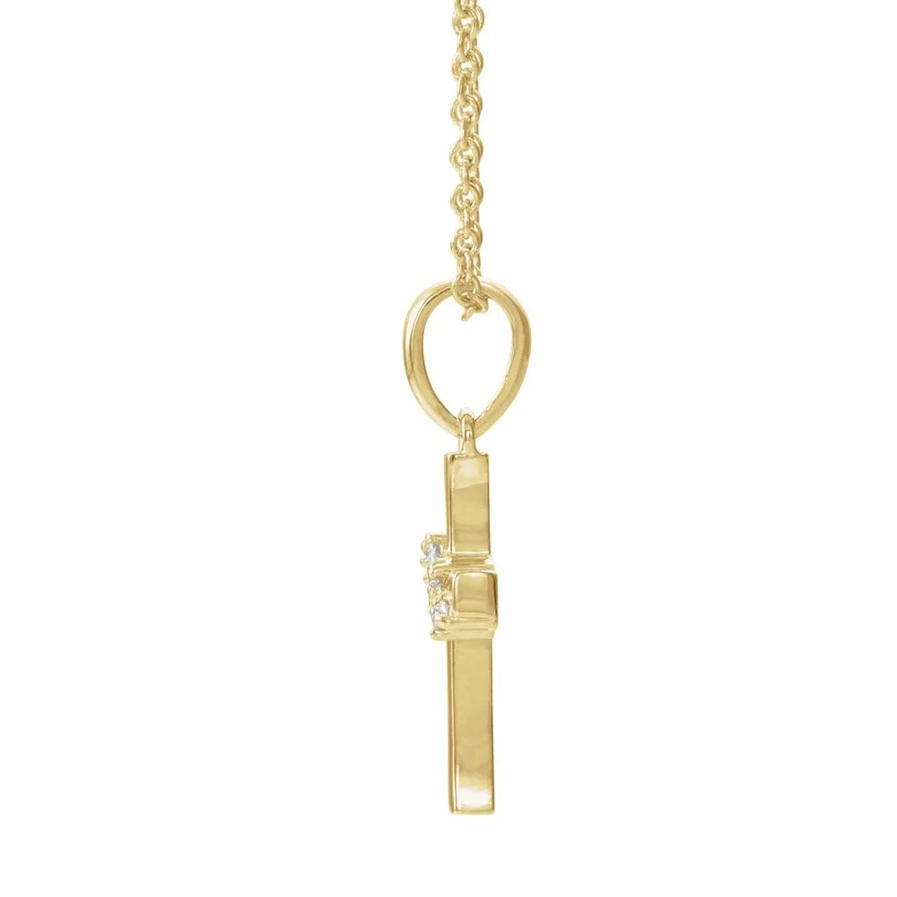14K Yellow Gold .06CTW Diamond Cluster Cross Necklace K65277