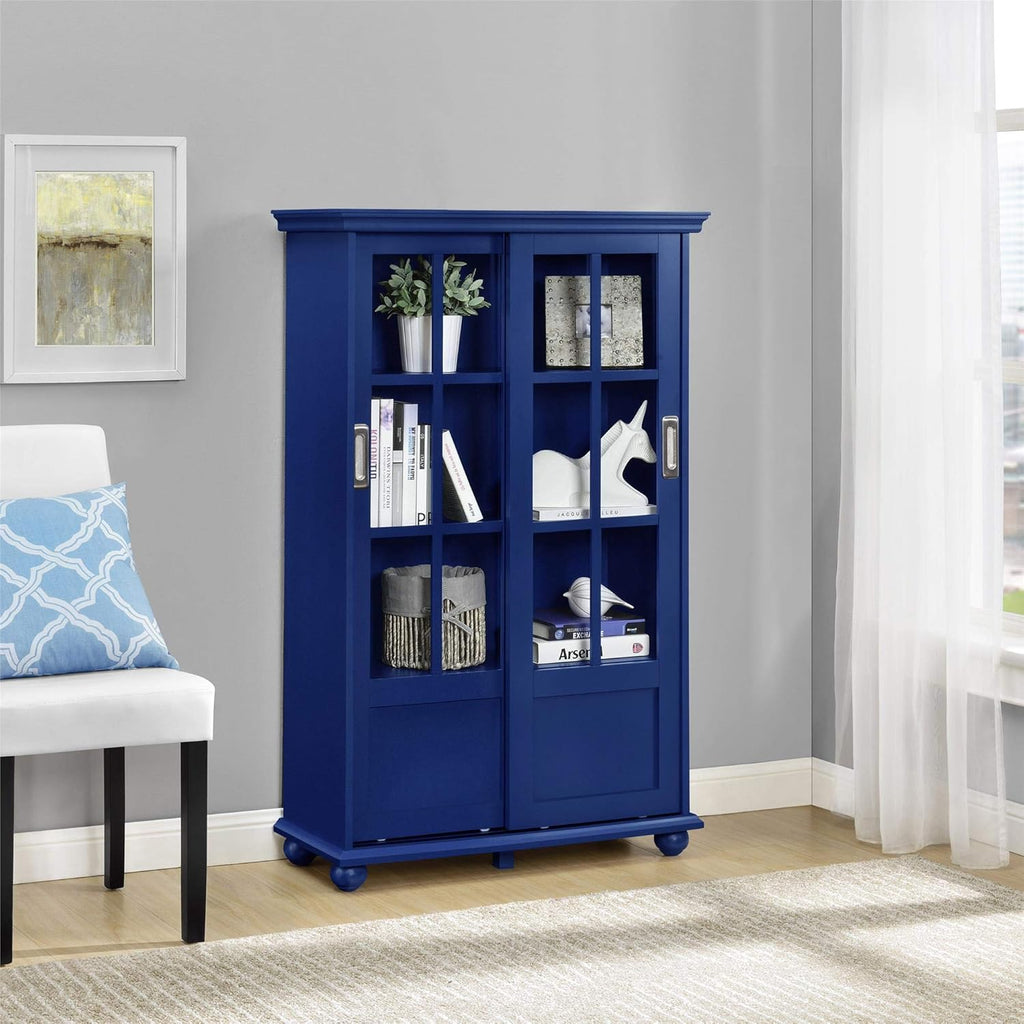 Black Bookcase with Sliding Glass Doors F6060