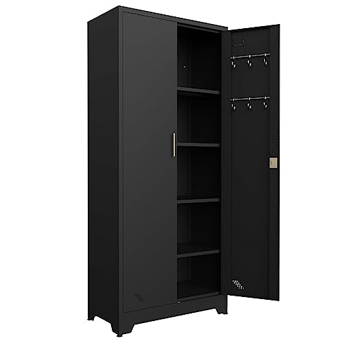 Black Metal Storage Cabinet with Locking Doors and Adjustable Shelves F457