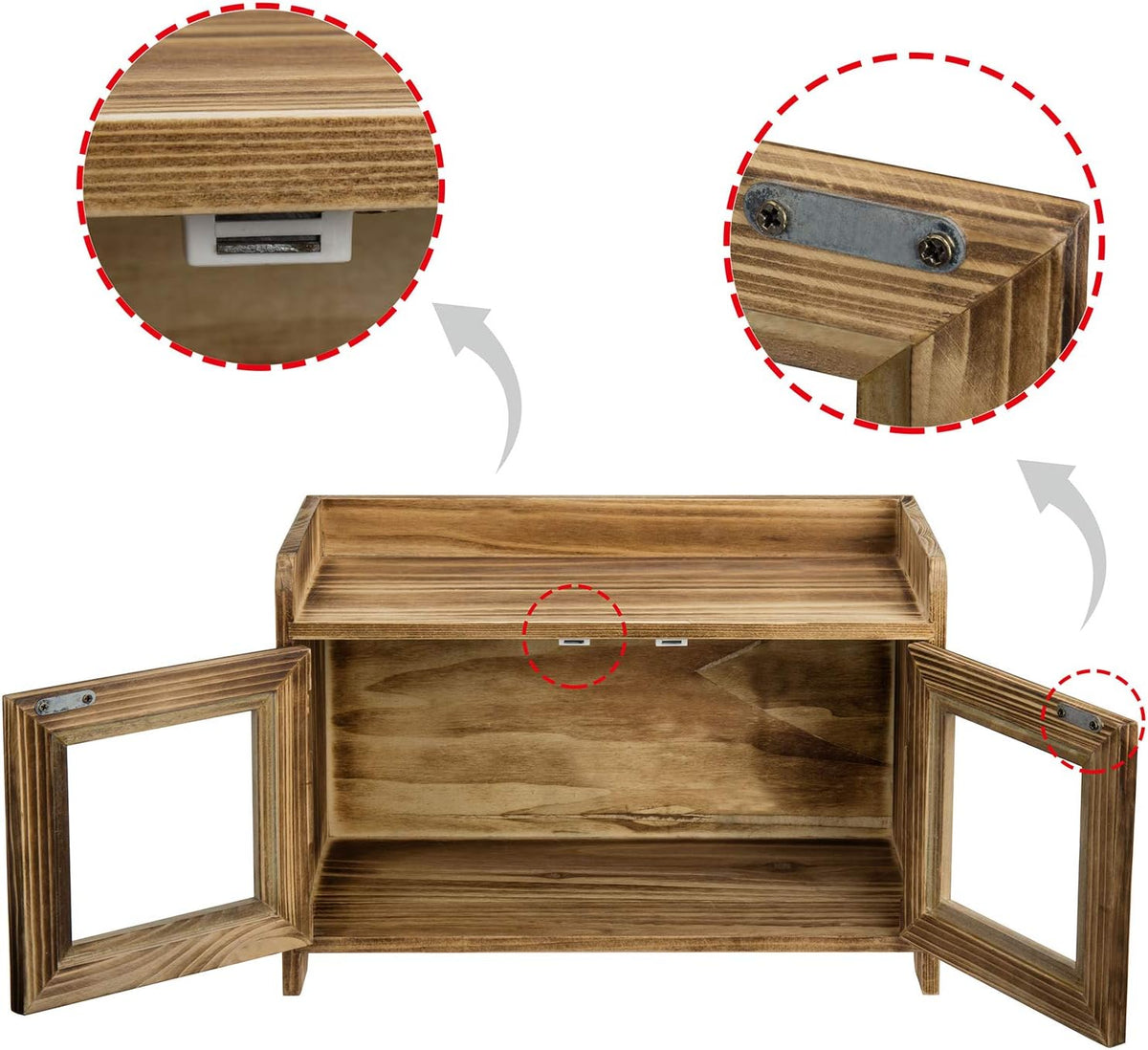 Dark Brown Wood Counter Top Storage Cabinet with Glass Windows Q7831