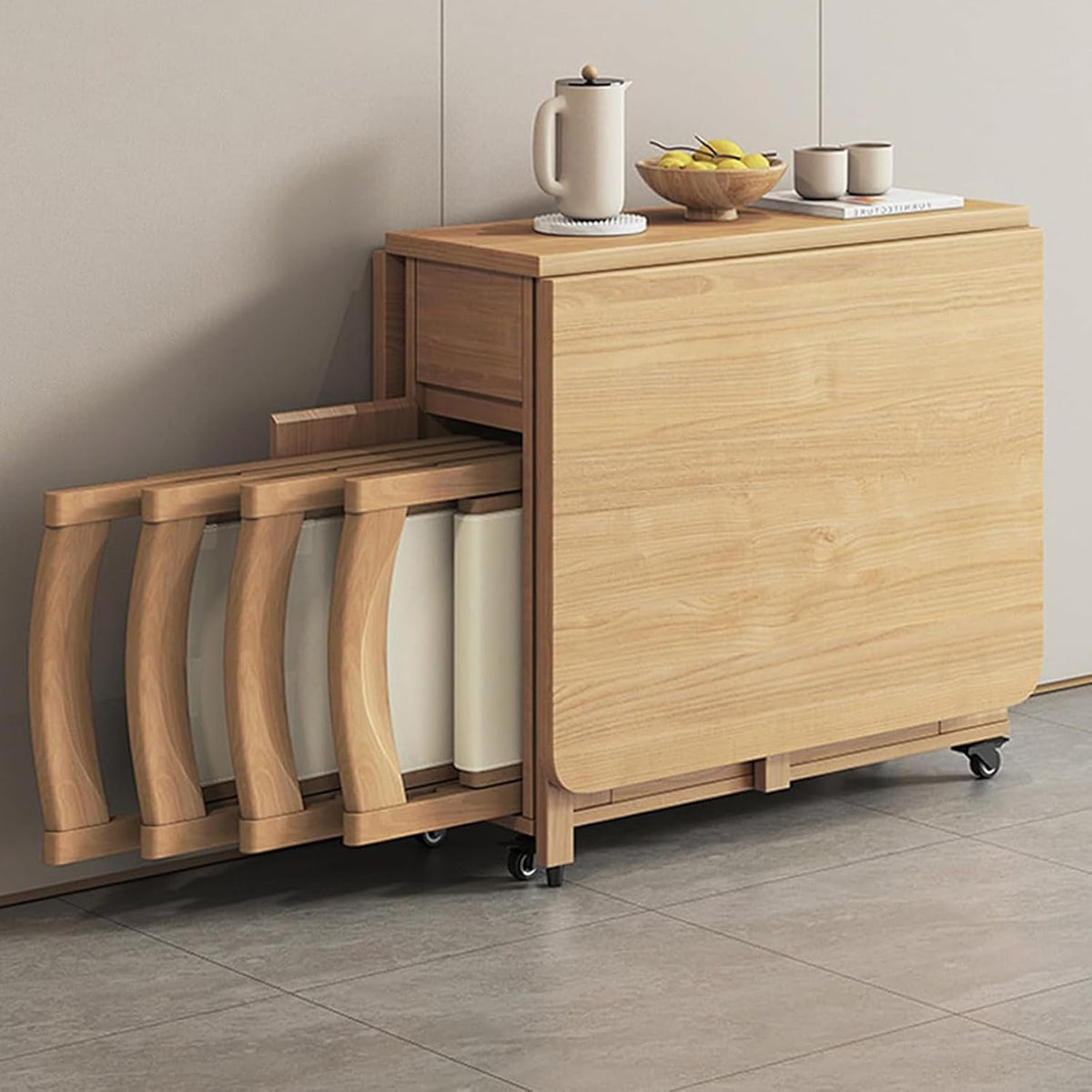 Beige Solid Wood Folding Dining Table Set M12224