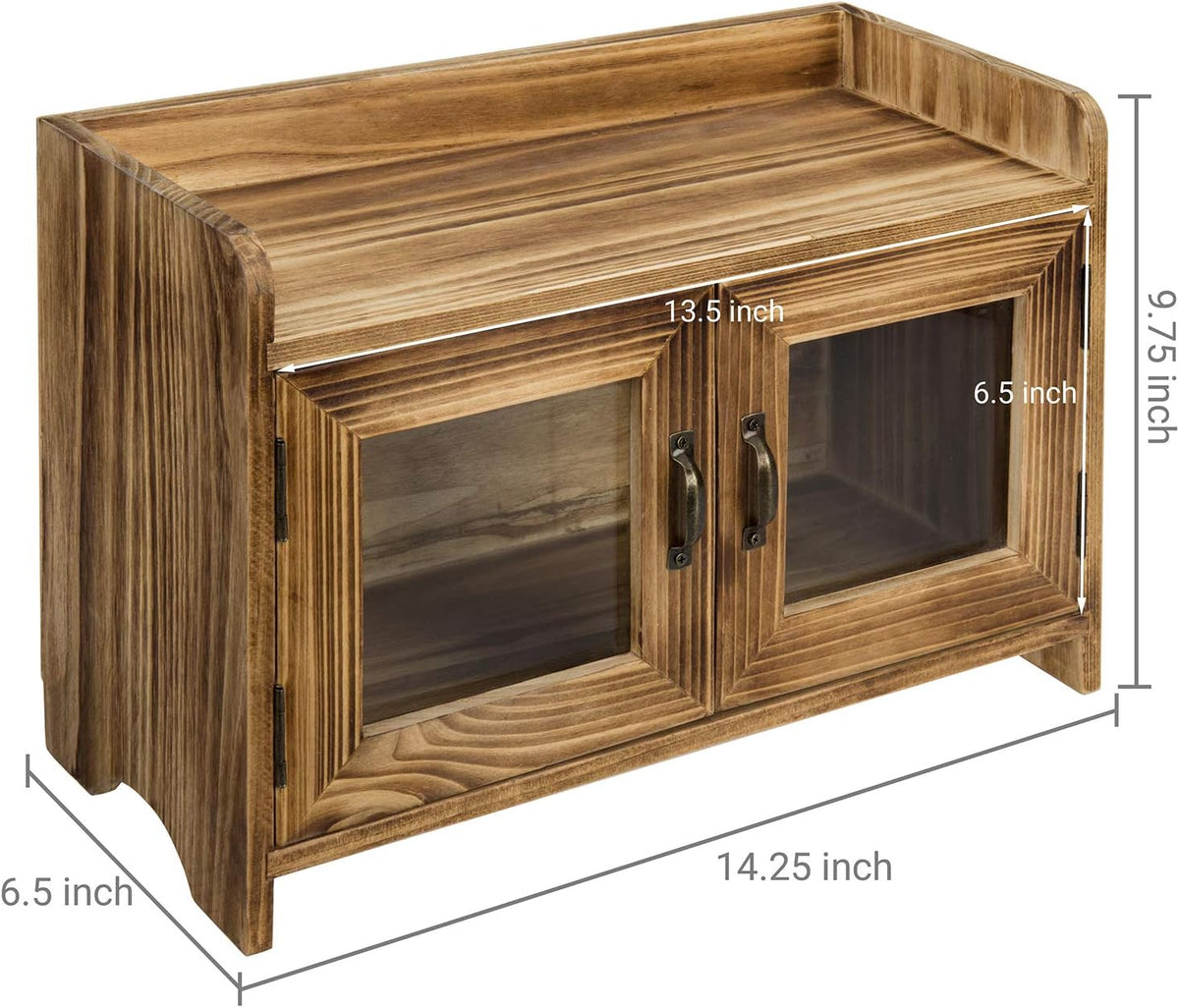 Dark Brown Wood Counter Top Storage Cabinet with Glass Windows Q7831