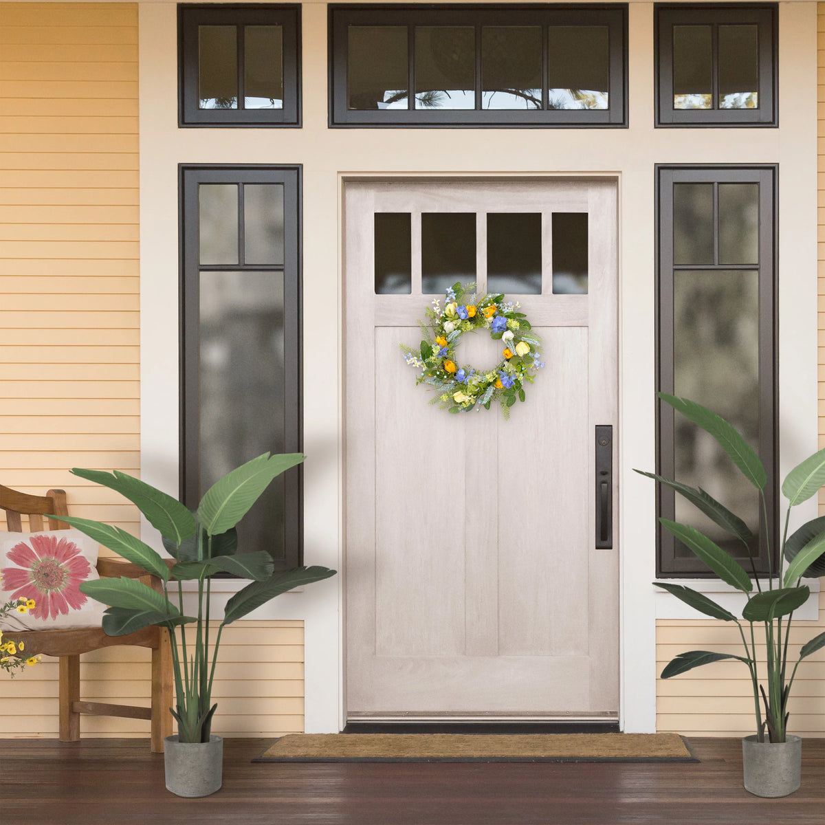 24" Artificial Daisy Floral Door Wreath, Multicolor F5053