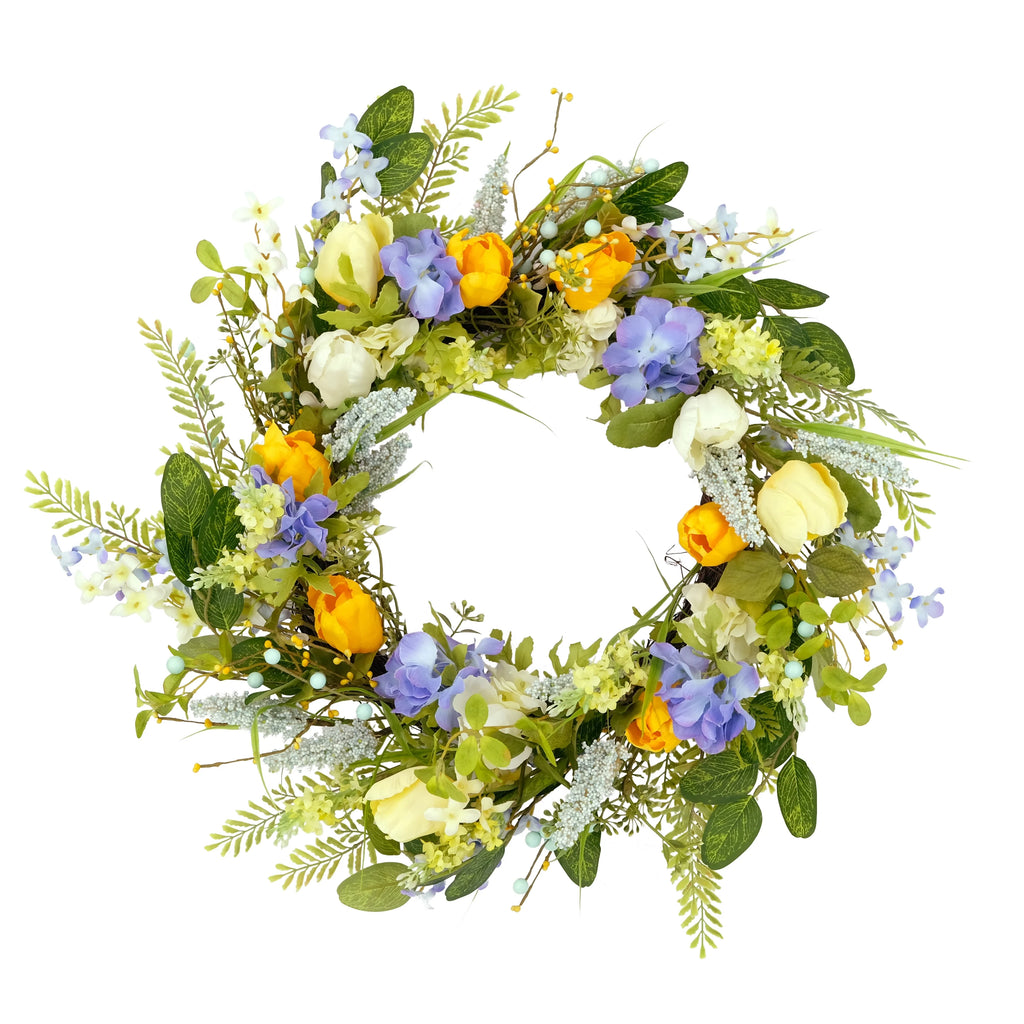 24" Artificial Daisy Floral Door Wreath, Multicolor F5053