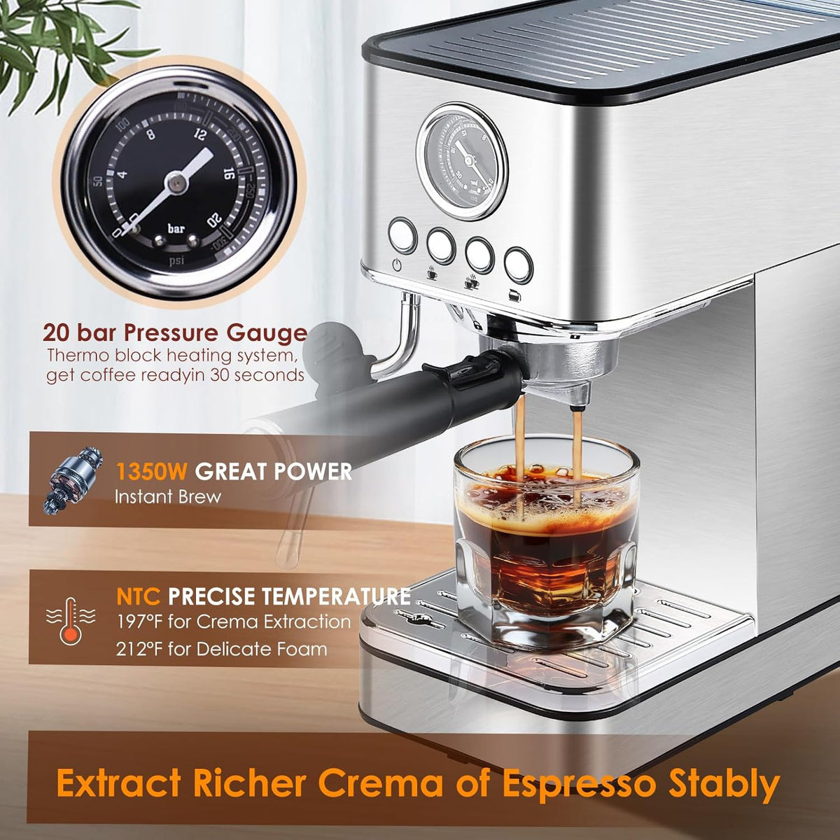 Stainless Steel Espresso Machine with Milk Frother R425867