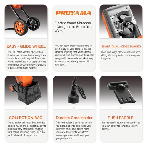 Electric Wood Chipper with Collection Bag, 1.7 Inch Cutting Capacity L865