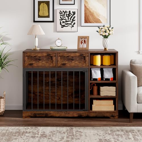 Black Wooden Dog Crate with 2 Drawers and 4 Shelves X45453