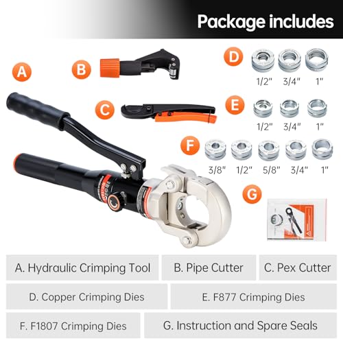 Copper Tube Fittings Hydraulic Pipe Crimping Tool with 1/2", 3/4" and 1" Jaw Pipe Press Crimper Pressing Pliers with Pipe Cutter G7594