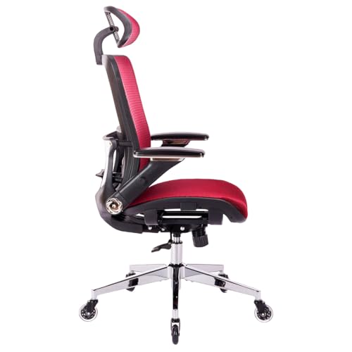 Red Mesh High Back Office Chair with Adjustable Headrest and Flip-Up Arms C245