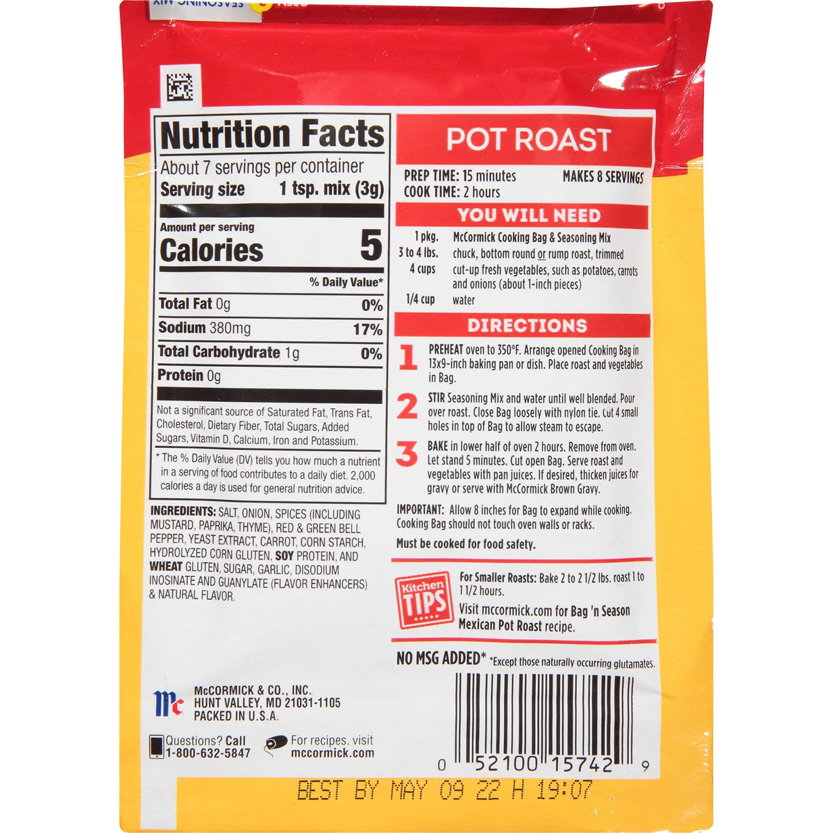 0.81 Oz Pot Roast Seasoning Bag 6 Pk V2923
