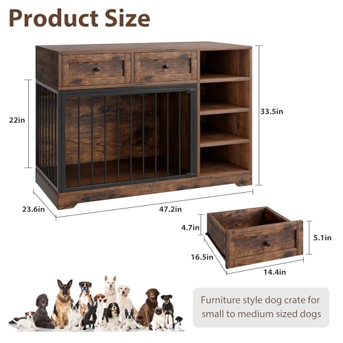 Black Wooden Dog Crate with 2 Drawers and 4 Shelves X45453
