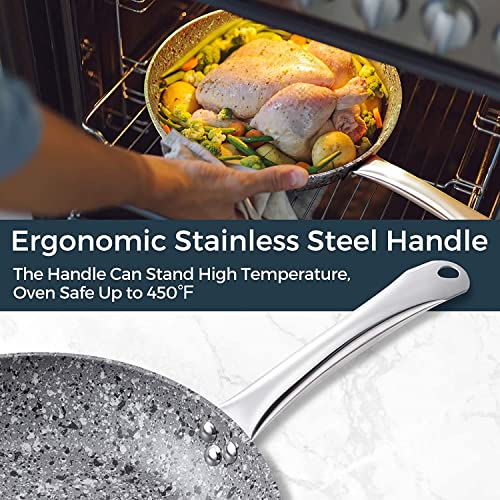 8" + 11" Gray Nonstick Granite Stone Frying Pan Set with Lids O157343