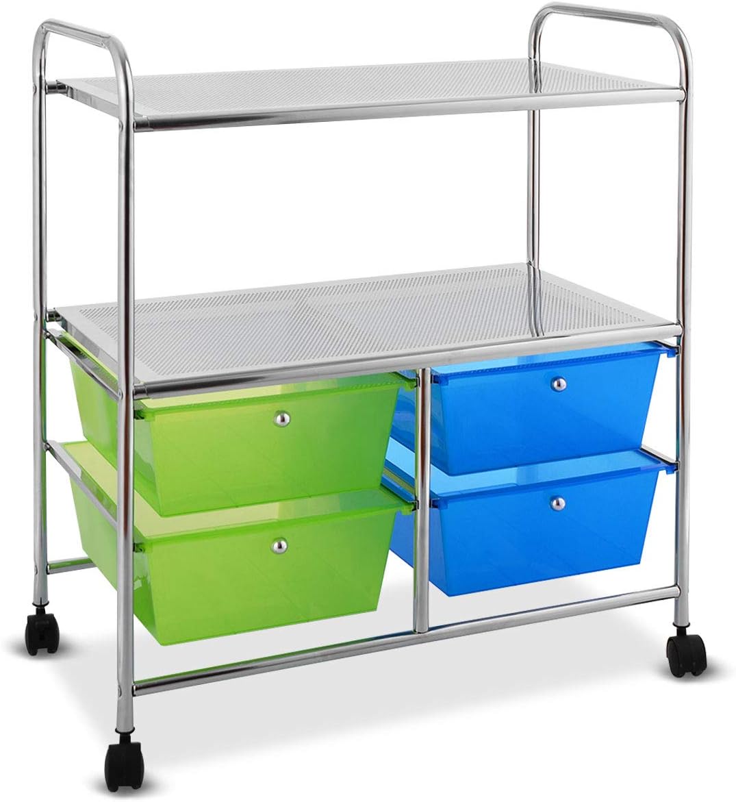Rolling Storage Cart with 4 Drawers 2 Shelves C99007