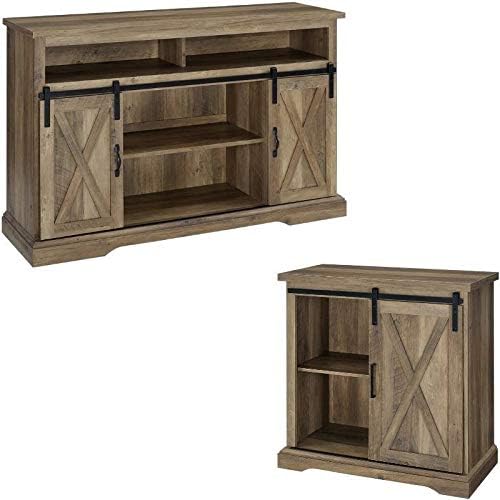 2 Piece Rustic Oak TV Stand and Buffet Side Cabinet Set D6402