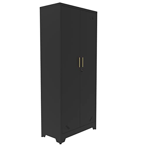Black Metal Storage Cabinet with Locking Doors and Adjustable Shelves F457