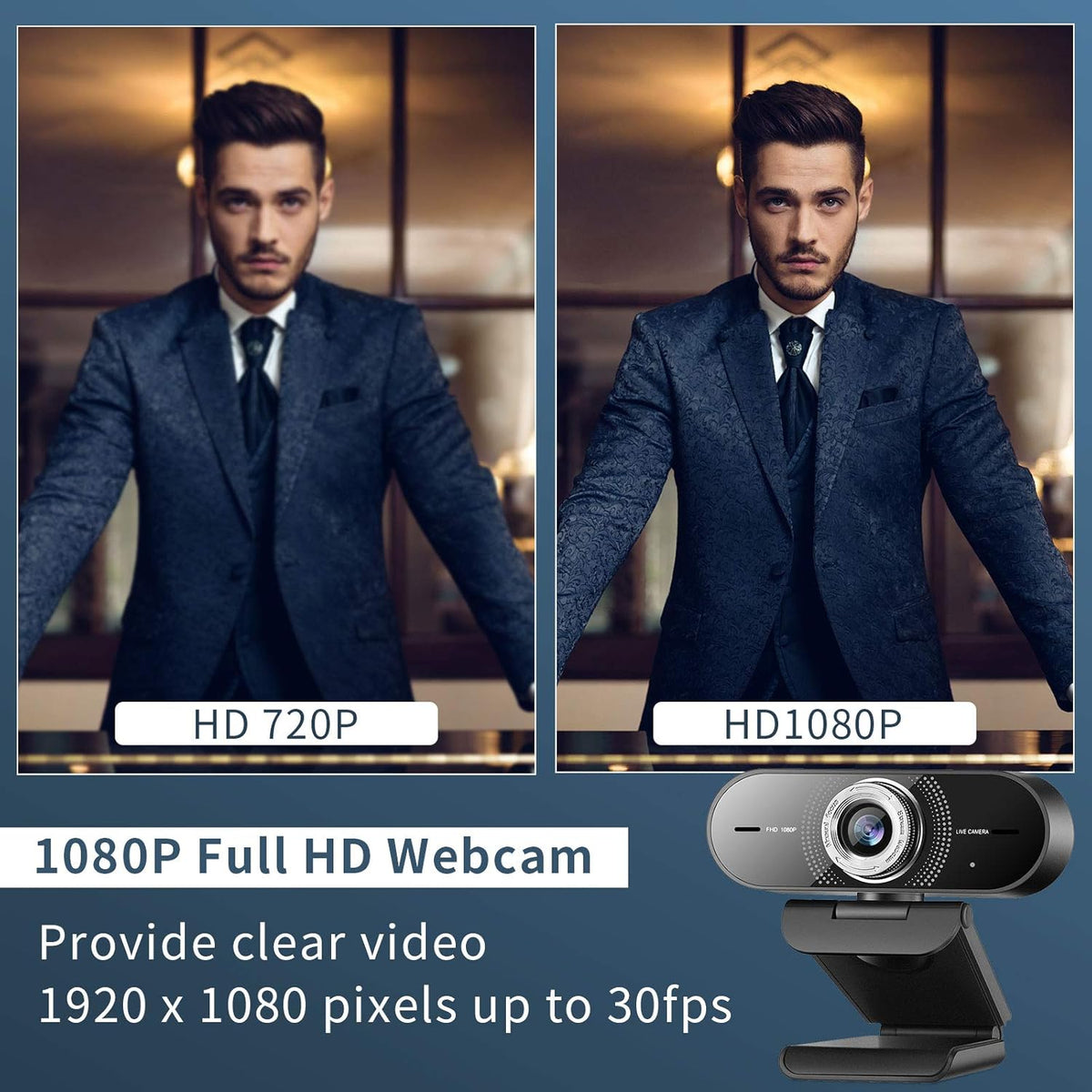1080P Computer Camera with Microphone, Wide Angle Manual Focus Webcam Y114