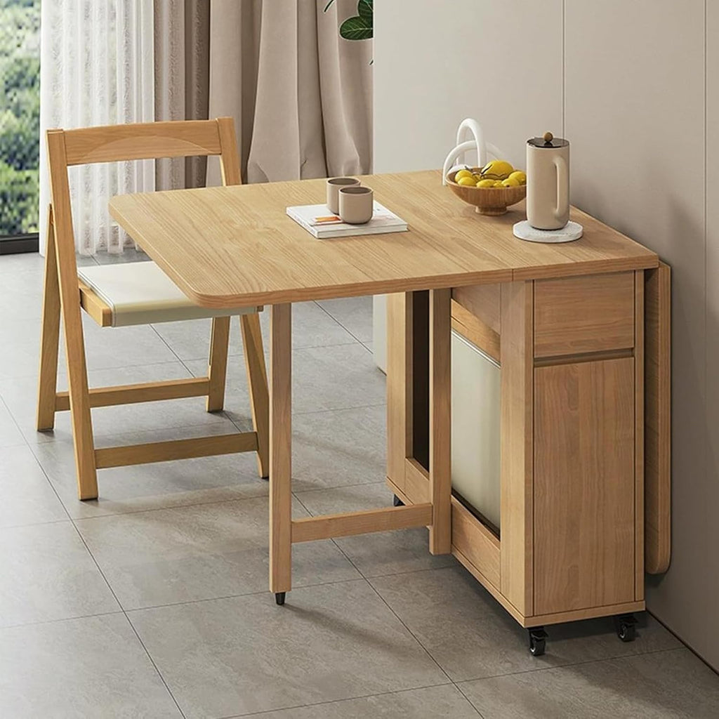Beige Solid Wood Folding Dining Table Set M12224