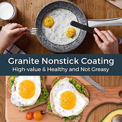 8" + 11" Gray Nonstick Granite Stone Frying Pan Set with Lids O157343