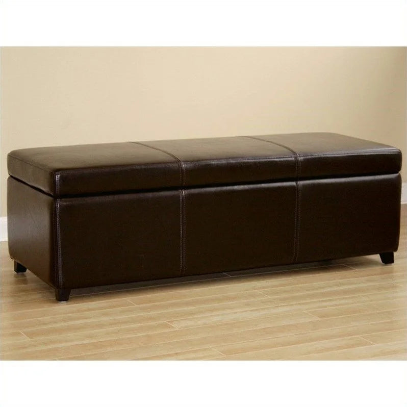Dark Brown Faux Leather Storage Bench Ottoman X802