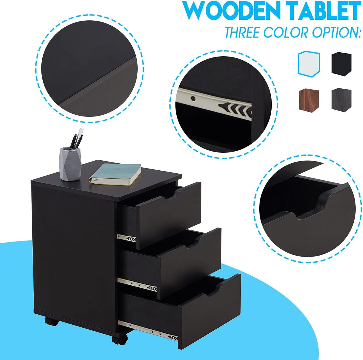 3 Drawer Wood Rolling Office Filing Cabinet P504068