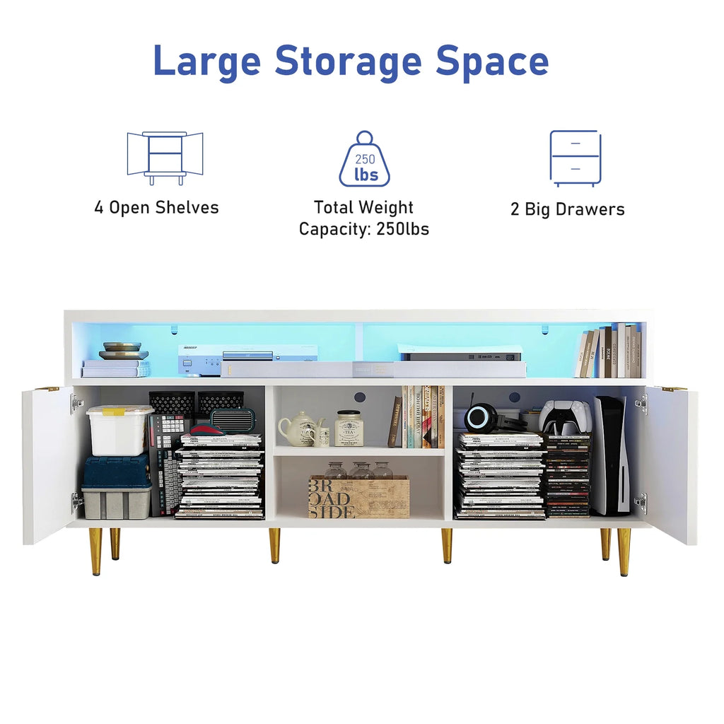 White Wood TV Stand for 55 60 65 inch TV U26105