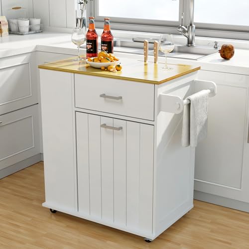 Rolling Kitchen Island with Trash Can Storage, Towel Rack & Spice Rack, Black Z397219