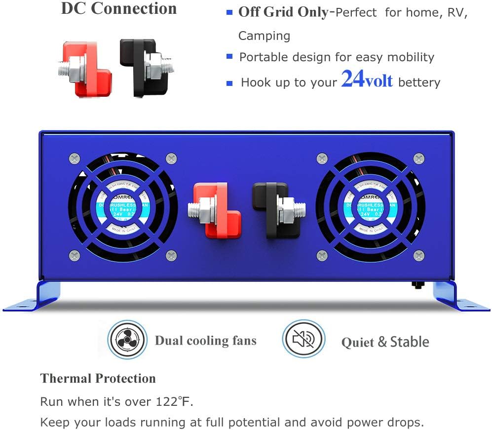 2000W Pure Sine Wave Power Inverter 24V DC to AC 120V with Remote Switch F353380