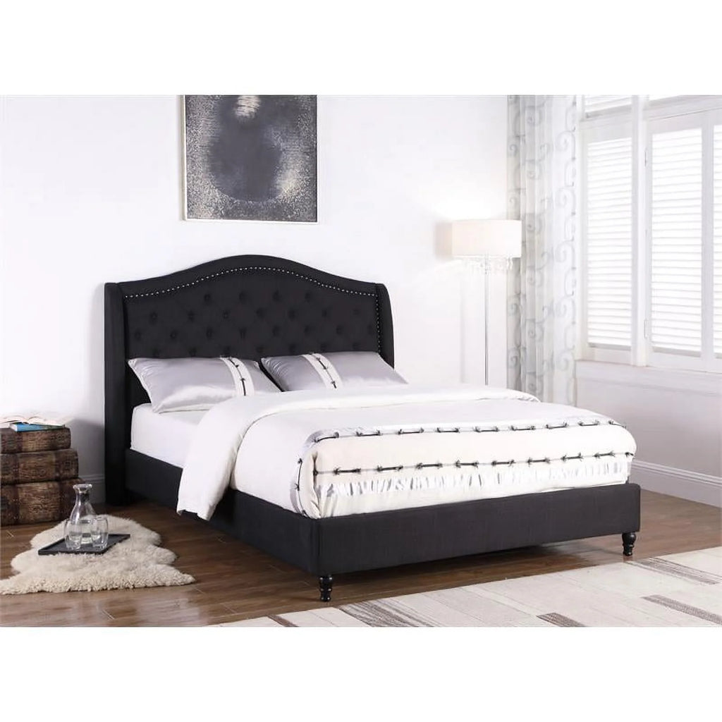 Black Fabric Upholstered Tufted King Platform Bed M83864