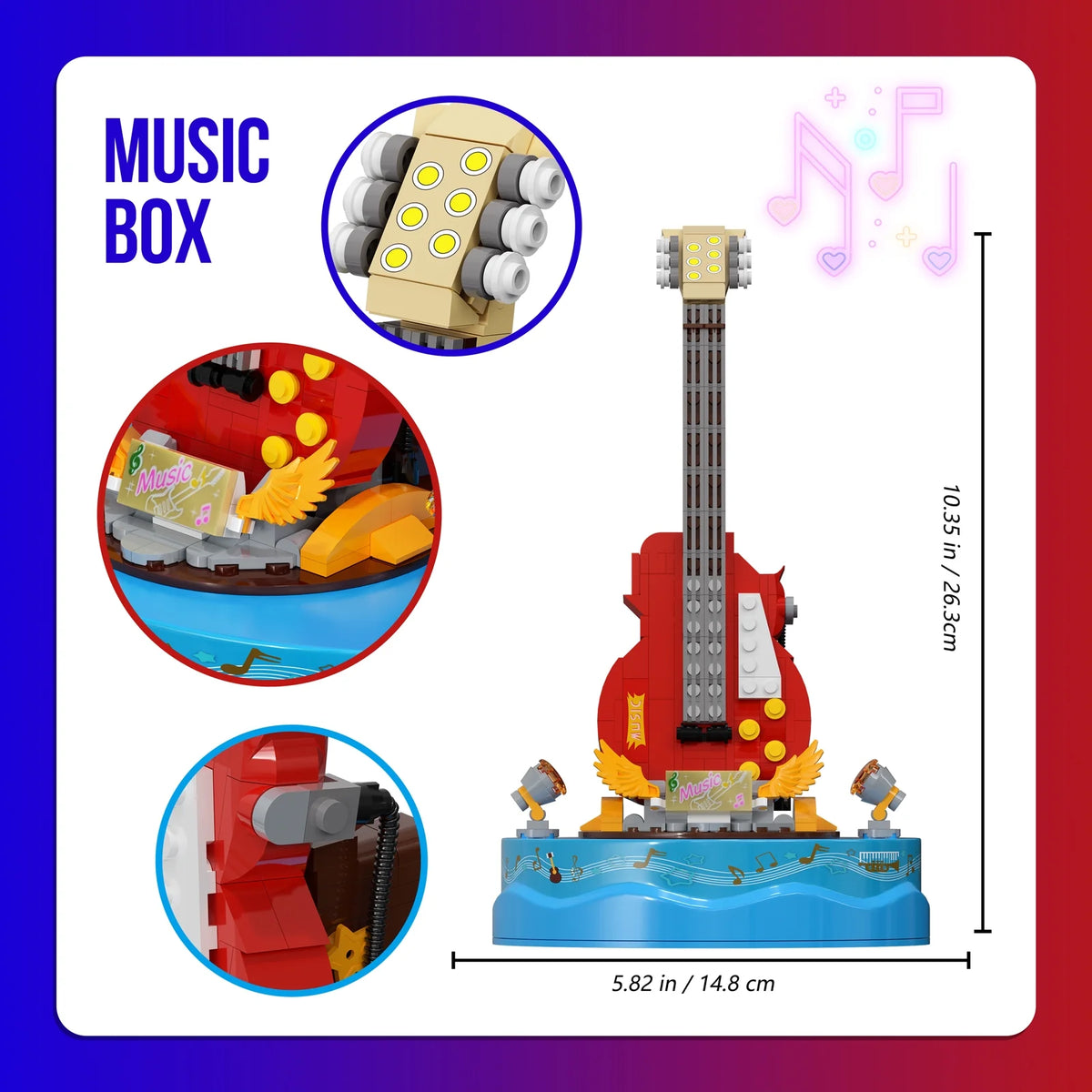 Guitar Model Building Set with Music Box Construction Creative Toys (308 Pcs) D580