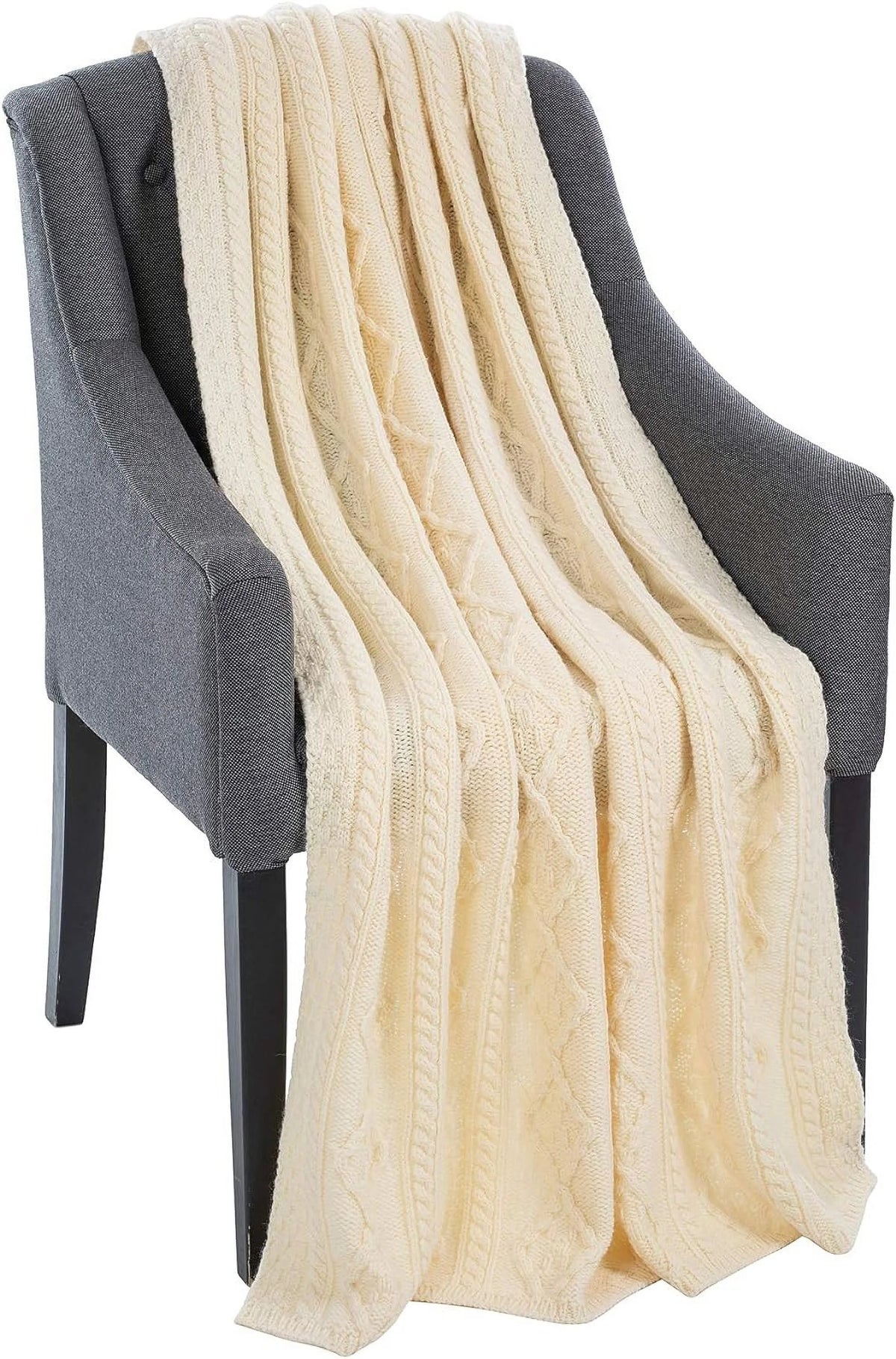 Natural Merino Wool Aran Knit Throw Blanket 40" X 60" B512