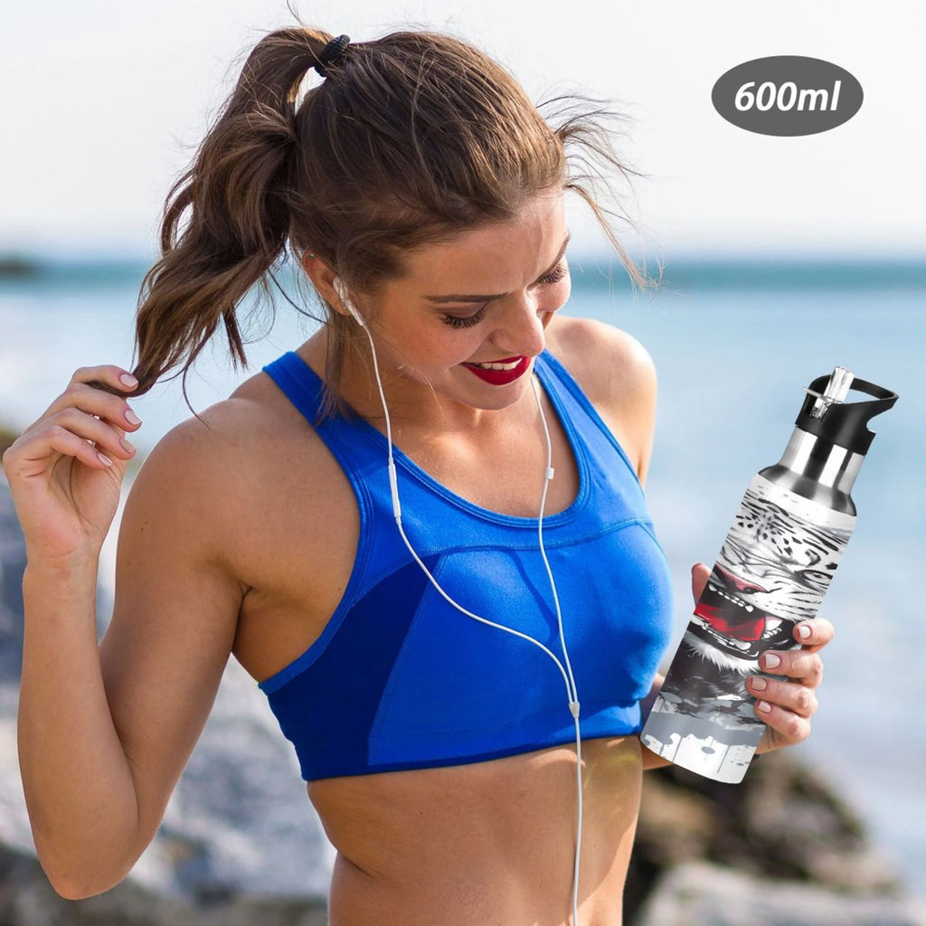 Black and White Stainless Steel Insulated Water Bottle with Straw Lid G4274