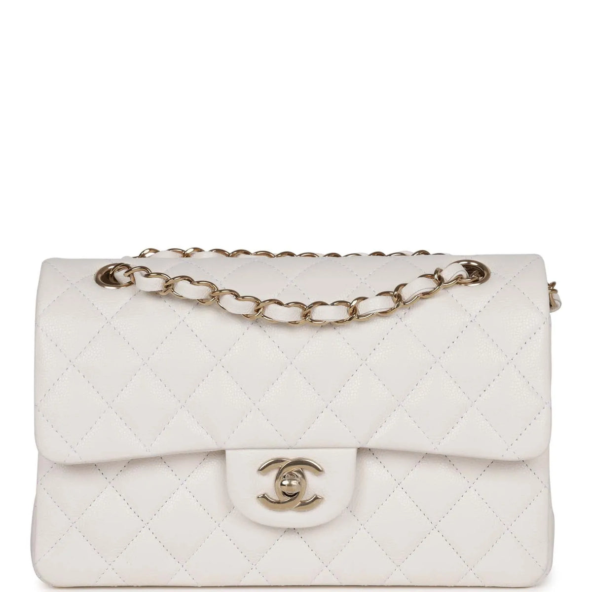 Classic Double Flap Bag White Caviar I25322