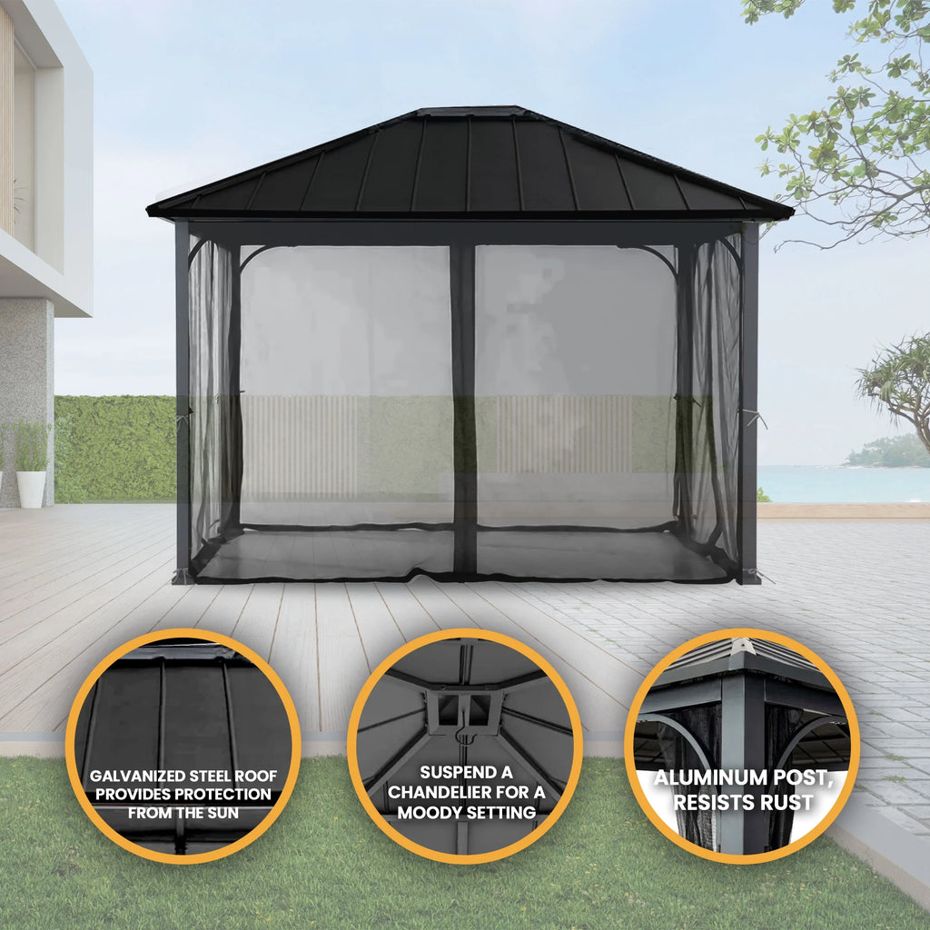 11 x 13 Foot Screened Gazebo Canopy Pergola Tent D3315