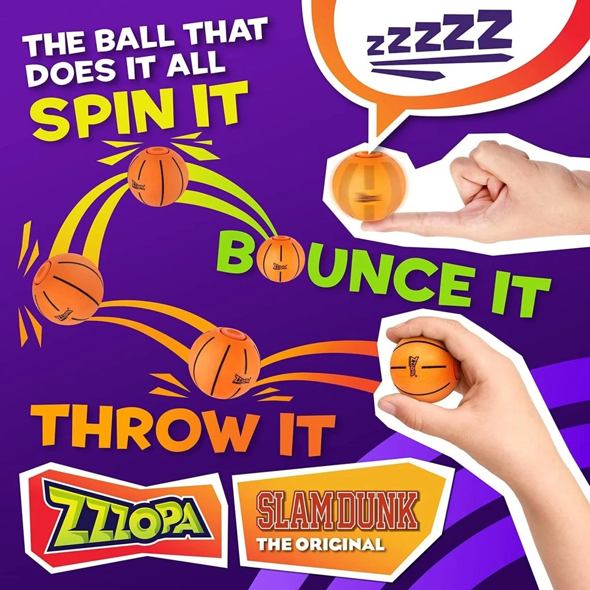 SlamDunk Fidget Stress Ball Mini Basketball Spin Bounce Throw Toy C6825