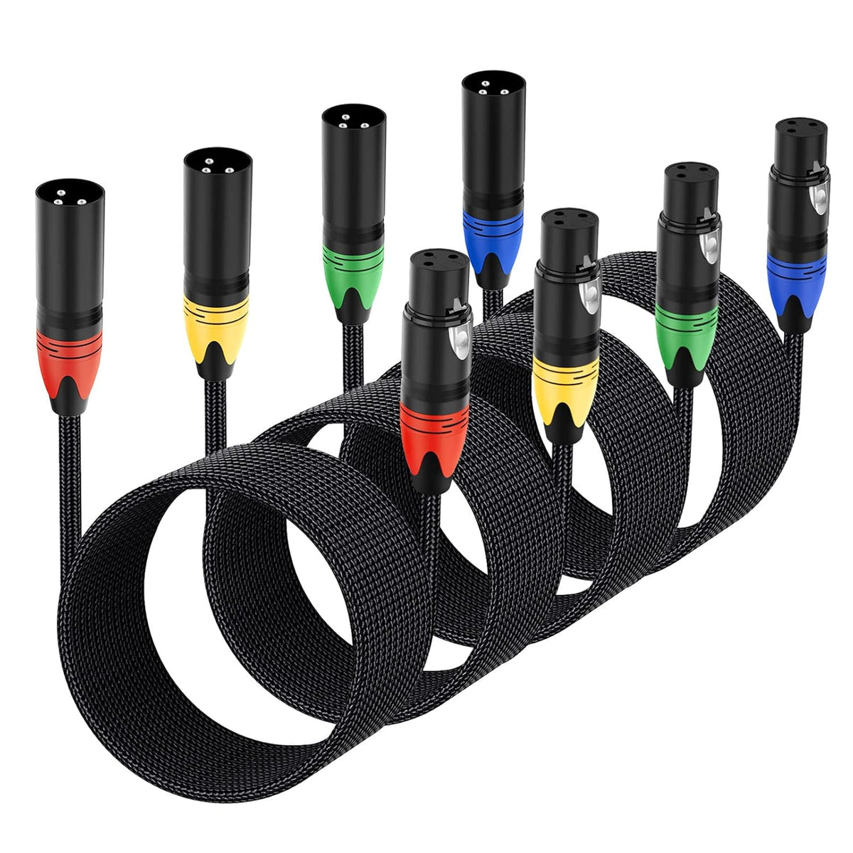 XLR DMX Cables 3ft 6 Pack Black Braided X408