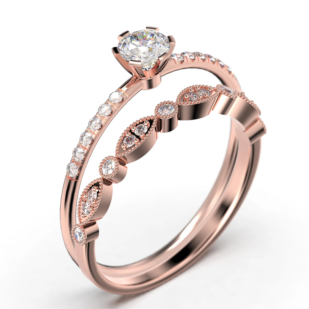 1.05 Carat Round Cut Diamond Moissanite Engagement Ring in 10k Solid Rose Gold V46728