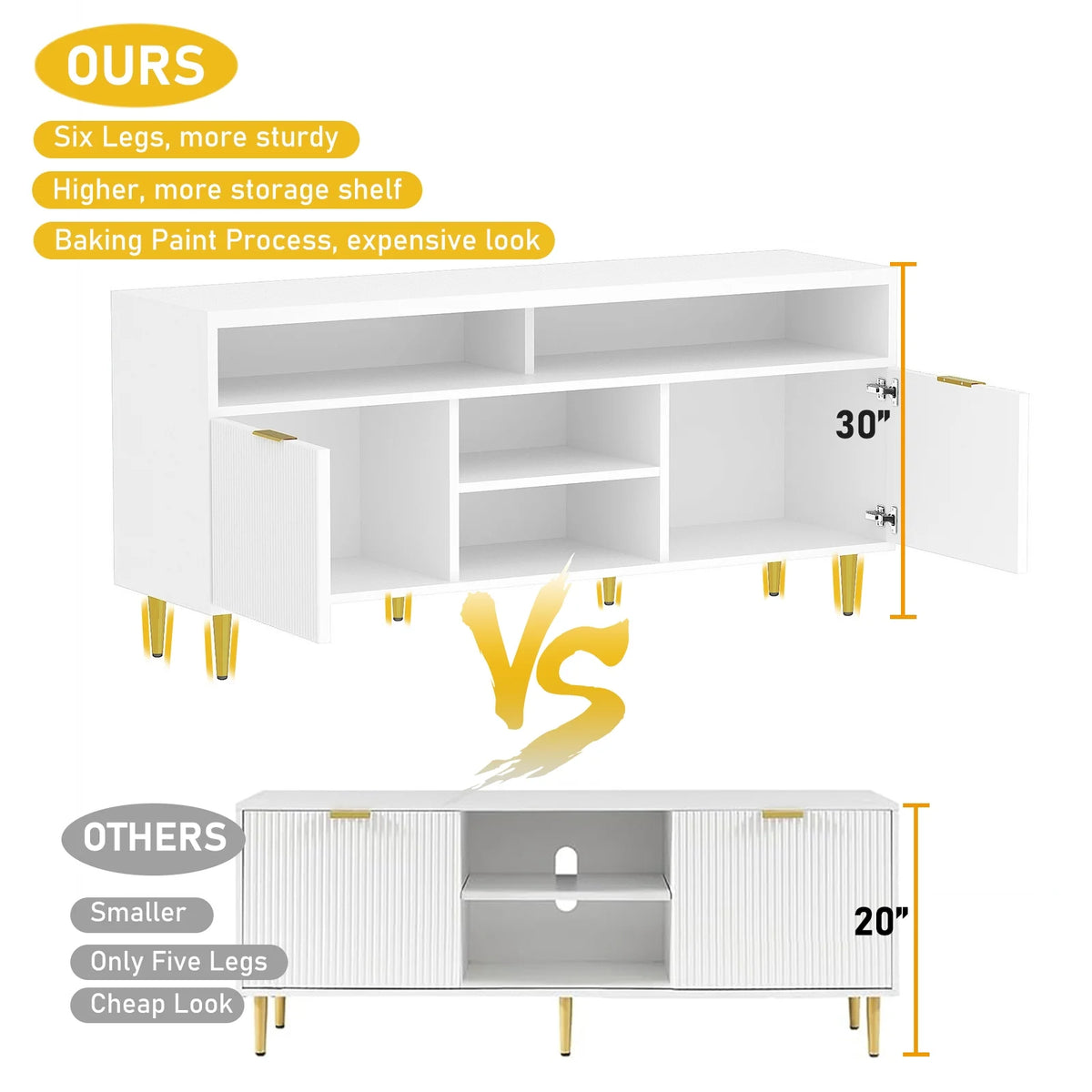 White Wood TV Stand for 55 60 65 inch TV U26105