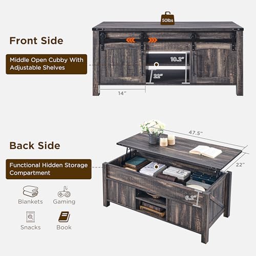 48" Lift Top Coffee Table with Sliding Door and Hidden Storage P547252
