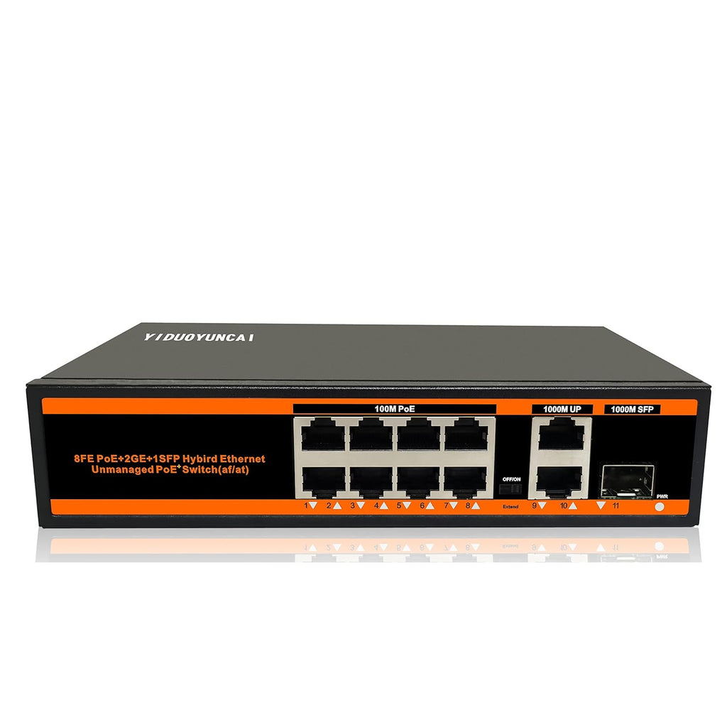 10 Ports Ethernet PoE Switch, 8 PoE Ports + 2 Uplink Ports, 150W, Metal Fanless, Unmanaged, Pack of 2 A977979