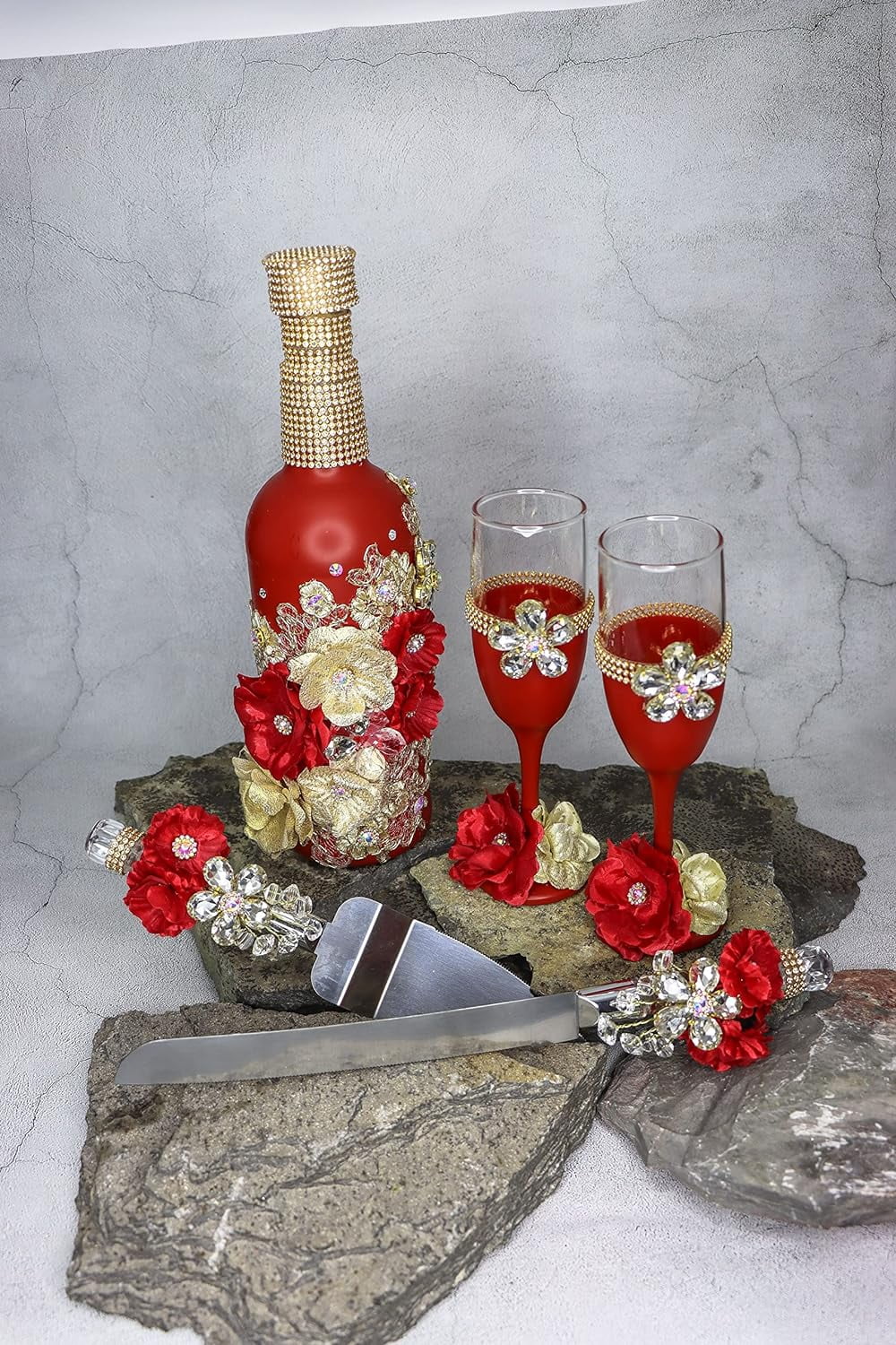 Champagne Glasses Set Emerald Green Silver A16501